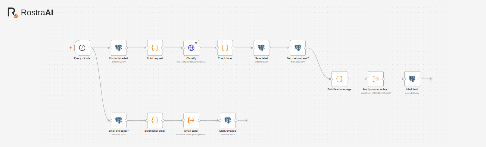 Rostra workflow that labels every call and tells the owner